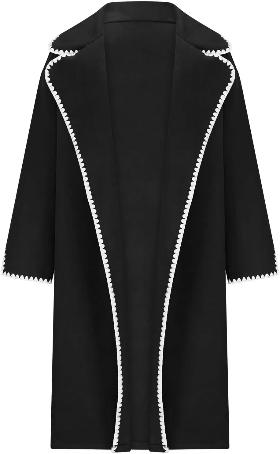 Long Trench Coats for Women Casual Winter Notched Lapel Open Front Pea Coat Wool Blend Comfy Over Coats With Pockets