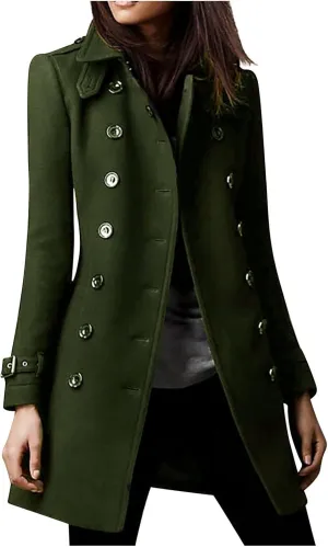 Long Winter Coats for Women Classic Notched Lapel Double Breasted Trench Coat Elegant Winter Wool Blend Overcoats