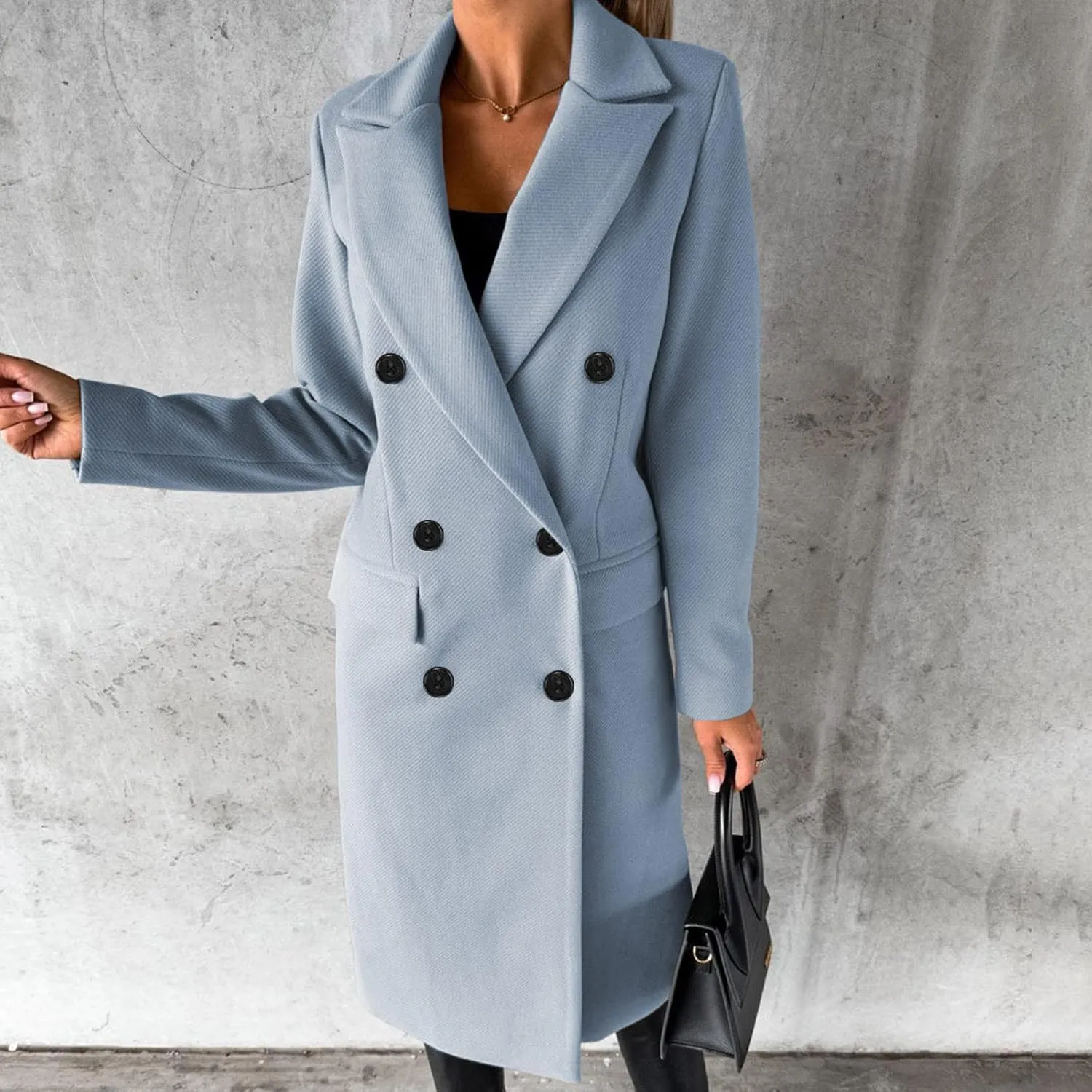 Long Winter Coats for Women Double-Breasted Classic Lapel Outerwear Casual Trench Coat Windbreaker Solid Jackets