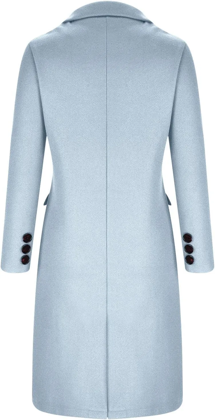 Long Winter Coats for Women Double-Breasted Classic Lapel Outerwear Casual Trench Coat Windbreaker Solid Jackets