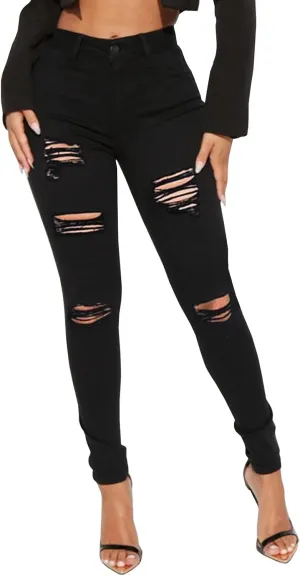 LONGBIDA High Waisted Ripped Skinny Jeans for Women Slim Fit Stretchy Distressed Jeans Y2K Destroyed Ankle Denim Pants