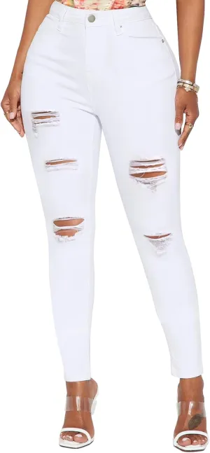LONGBIDA High Waisted Ripped Skinny Jeans for Women Slim Fit Stretchy Distressed Jeans Y2K Destroyed Ankle Denim Pants