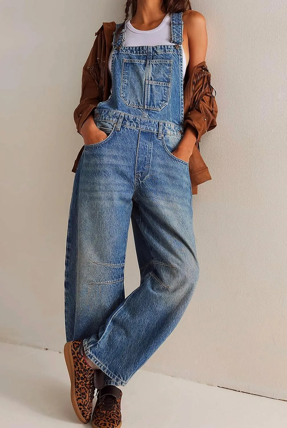 loveimgs Women Y2k Baggy Barrel Jeans Overalls Wide Leg Denim Pants Bib Overalls Jumpsuit Boyfriend Patchwork Jeans
