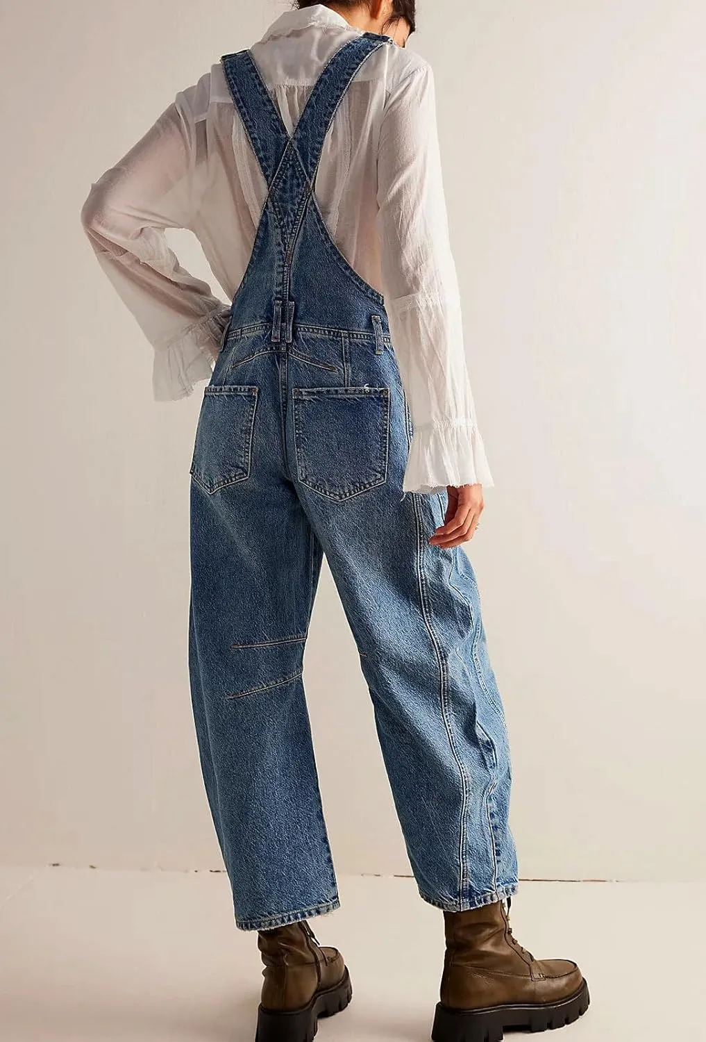 loveimgs Women Y2k Baggy Barrel Jeans Overalls Wide Leg Denim Pants Bib Overalls Jumpsuit Boyfriend Patchwork Jeans