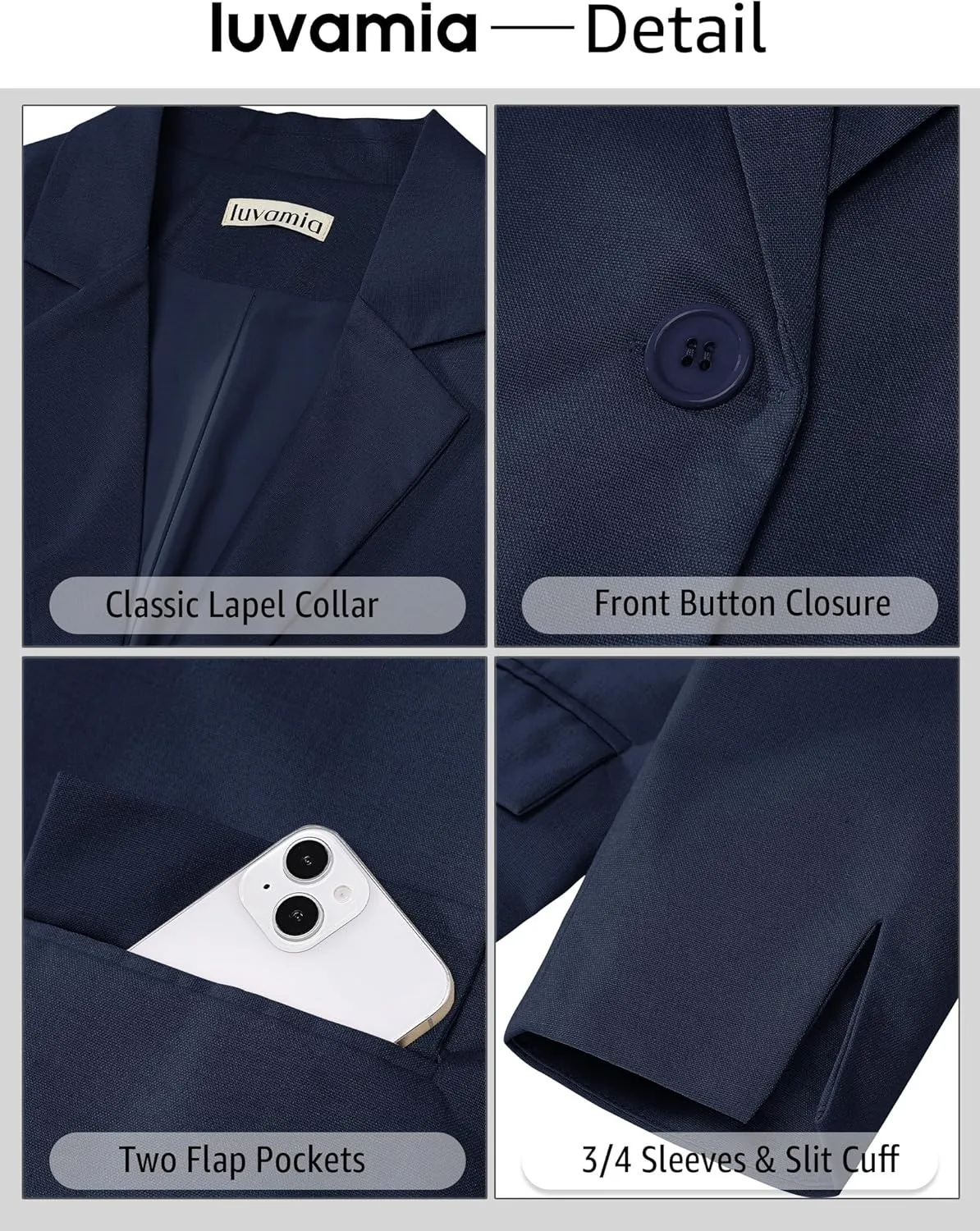 luvamia Linen Blazers for Women Business Casual Cropped 3/4 Sleeve Lightweight Lined Work Office Suit Blazer Jackets