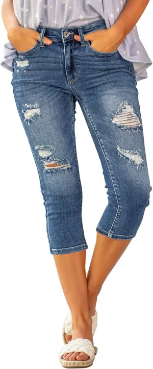 luvamia Womens Capri Jeans for Women High Waisted Skinny Ripped Jean Denim Pants