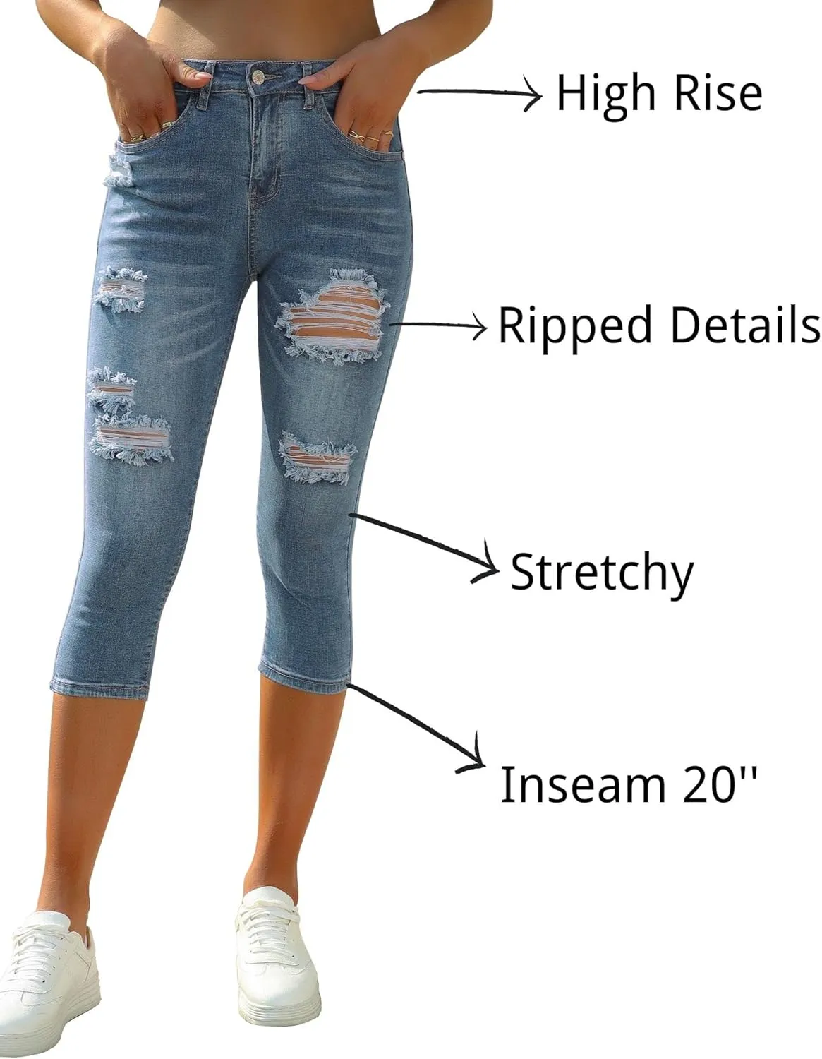 luvamia Womens Capri Jeans for Women High Waisted Skinny Ripped Jean Denim Pants