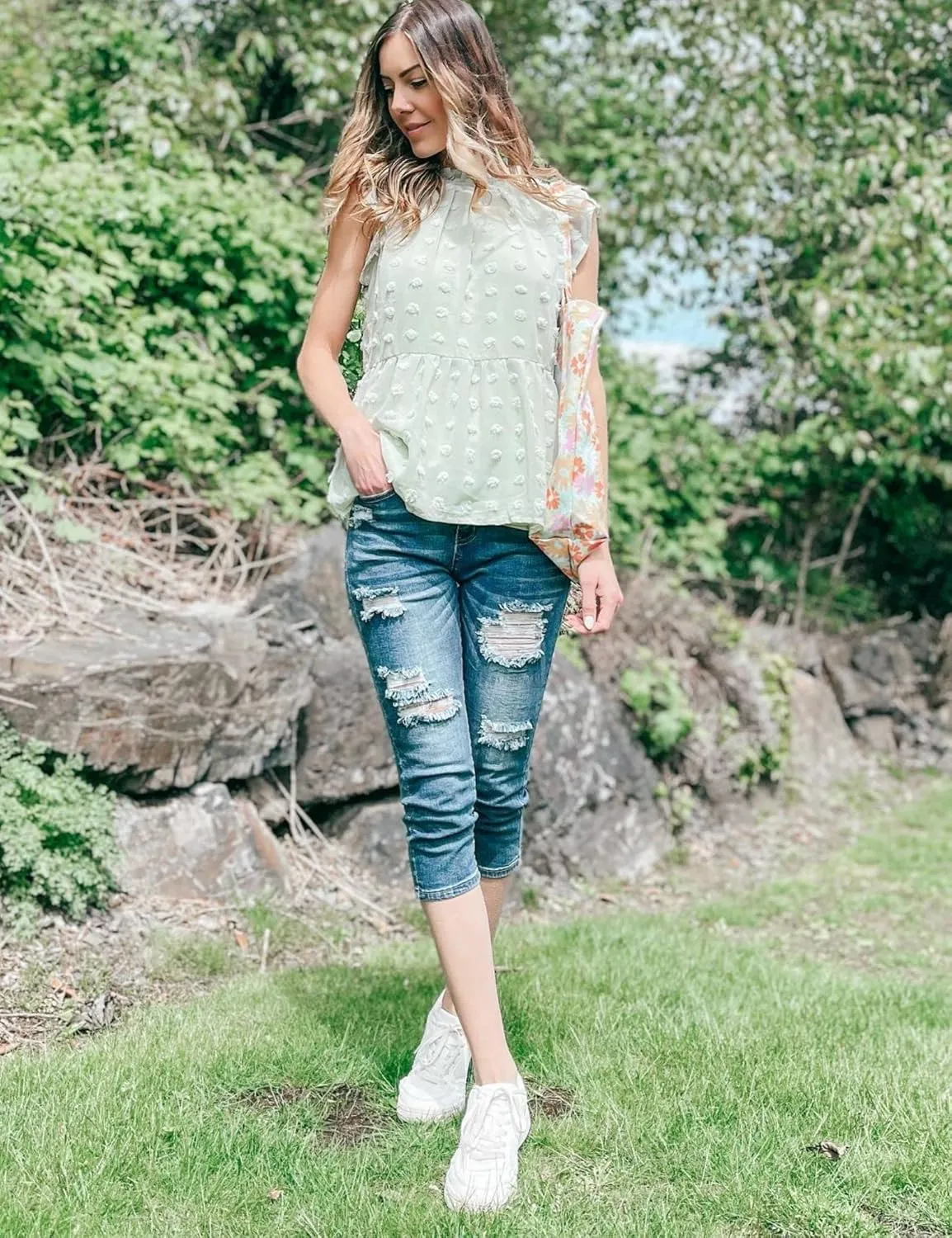 luvamia Womens Capri Jeans for Women High Waisted Skinny Ripped Jean Denim Pants