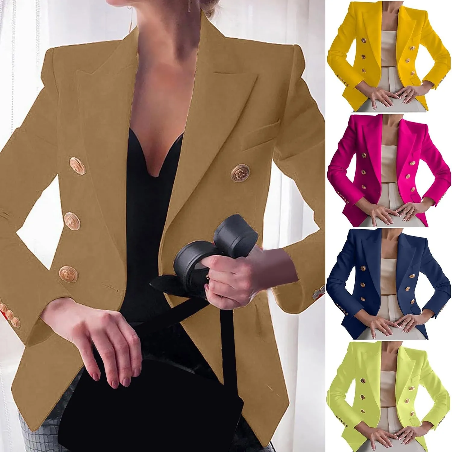 maisdgop Tweed Blazers for Women Casual Open Front Jacket Long Sleeve Work Office Blazer Oversized Lapel Blazer with Pockets