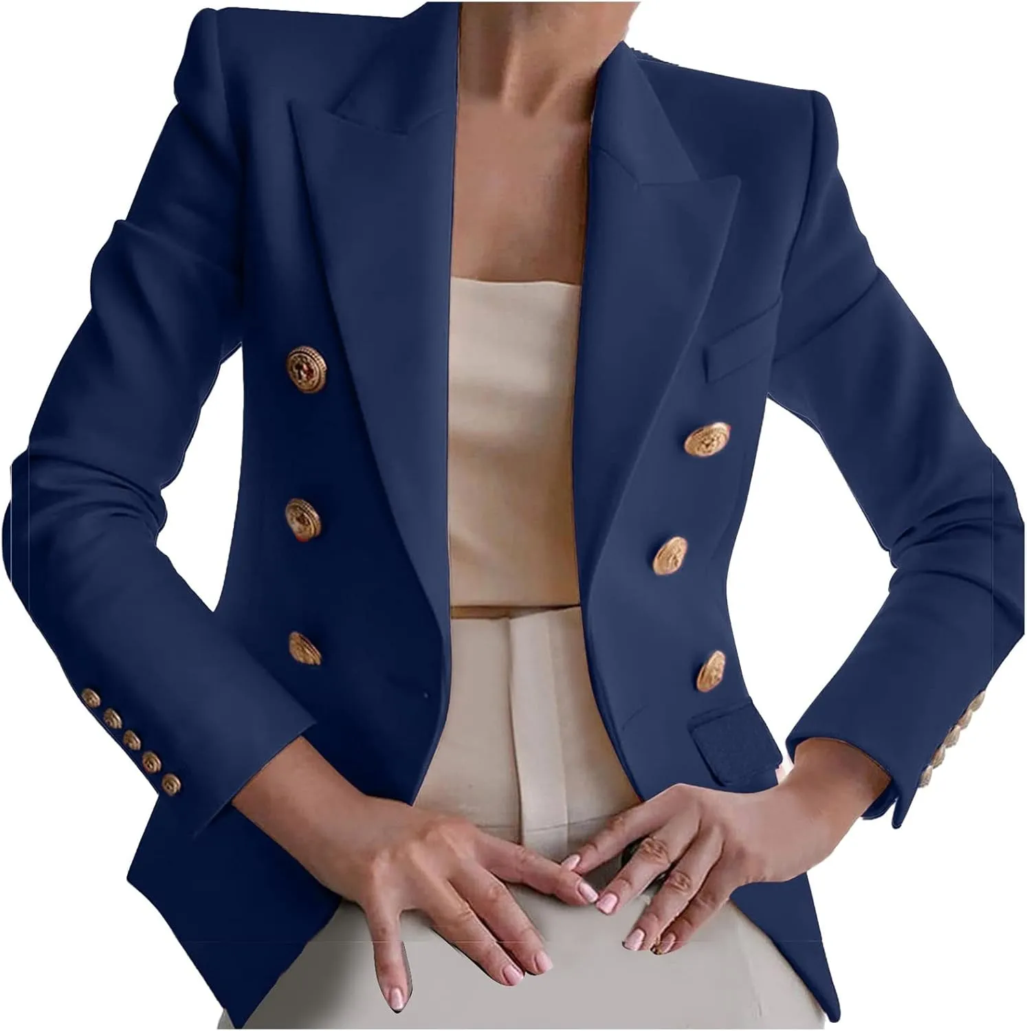 maisdgop Tweed Blazers for Women Casual Open Front Jacket Long Sleeve Work Office Blazer Oversized Lapel Blazer with Pockets
