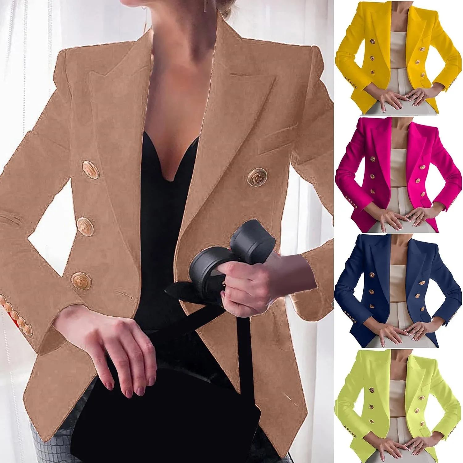 maisdgop Tweed Blazers for Women Casual Open Front Jacket Long Sleeve Work Office Blazer Oversized Lapel Blazer with Pockets