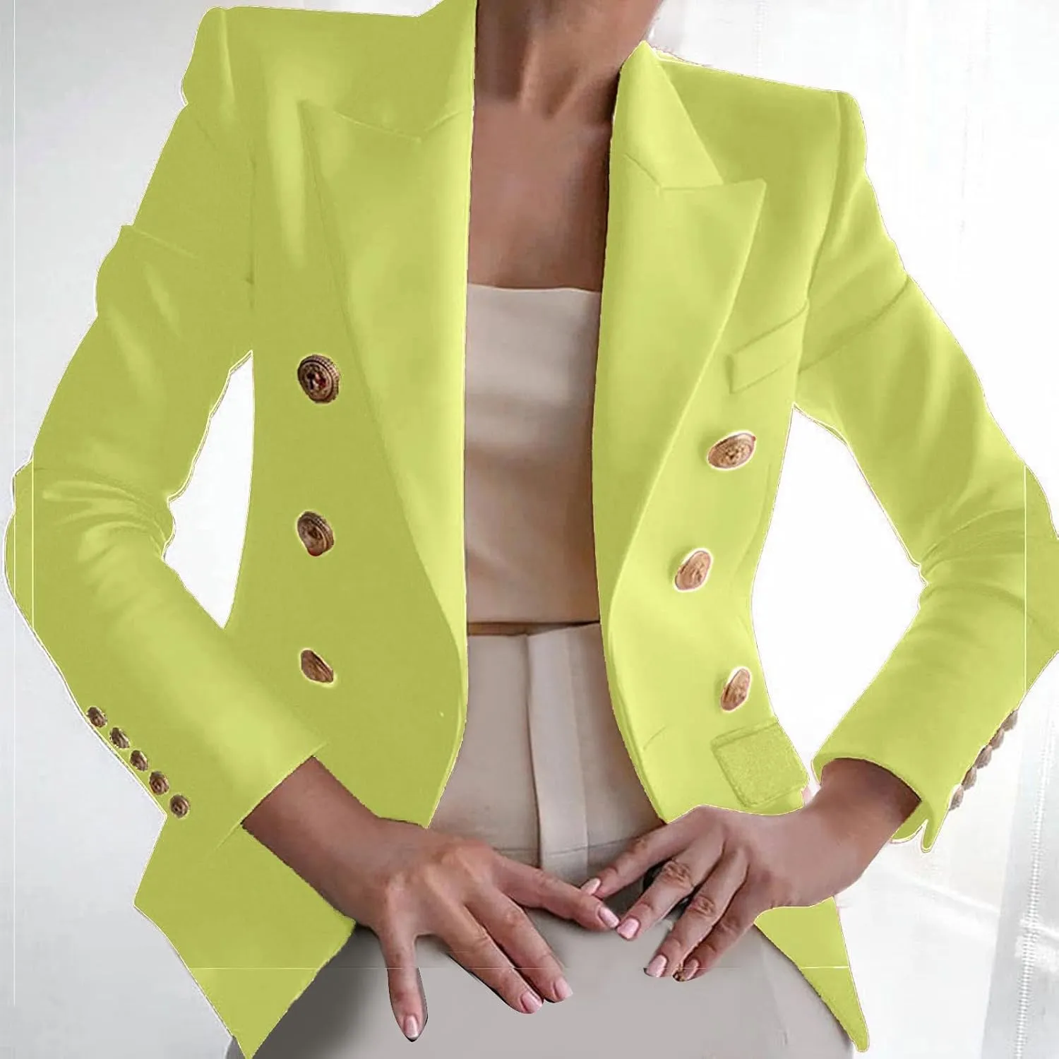 maisdgop Tweed Blazers for Women Casual Open Front Jacket Long Sleeve Work Office Blazer Oversized Lapel Blazer with Pockets