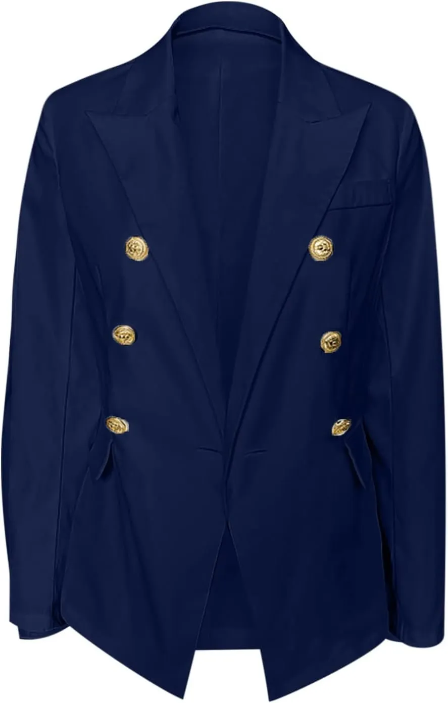 maisdgop Tweed Blazers for Women Casual Open Front Jacket Long Sleeve Work Office Blazer Oversized Lapel Blazer with Pockets