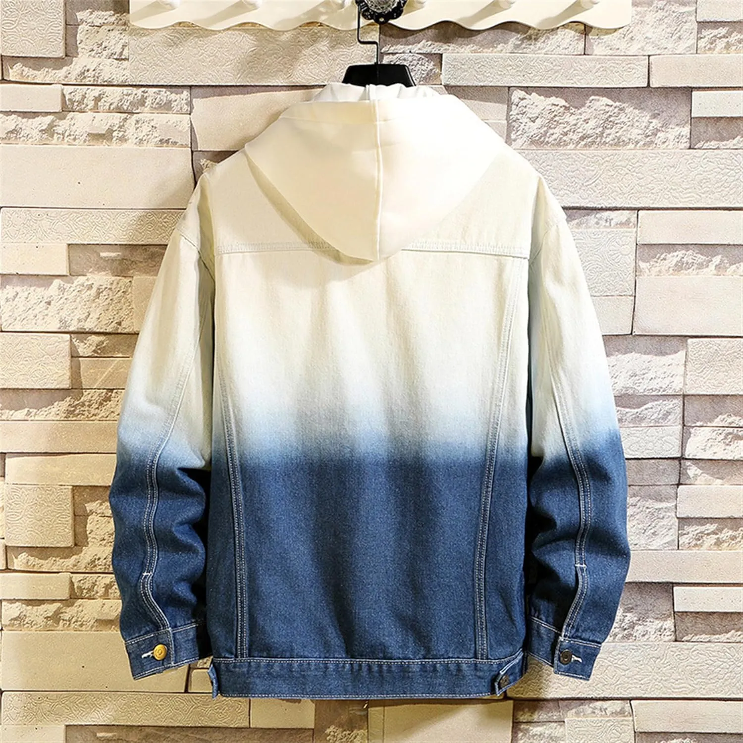 Maiyifu-GJ Men's Contrast Color Loose Denim Jacket Washed Denim Trucker Jackets Retro Button Down Cowboy Jeans Jackets