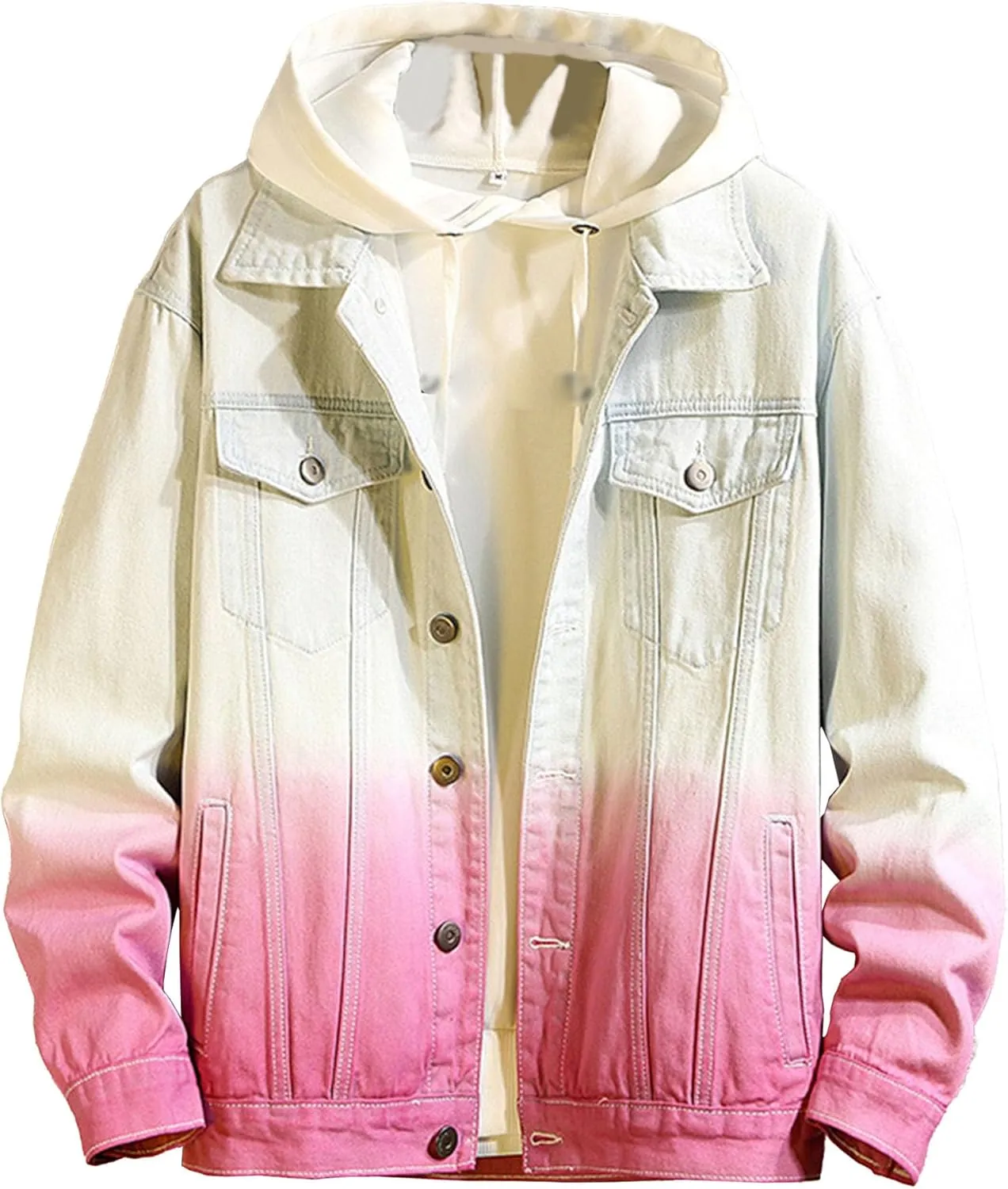 Maiyifu-GJ Men's Contrast Color Loose Denim Jacket Washed Denim Trucker Jackets Retro Button Down Cowboy Jeans Jackets