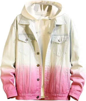 Maiyifu-GJ Men's Contrast Color Loose Denim Jacket Washed Denim Trucker Jackets Retro Button Down Cowboy Jeans Jackets