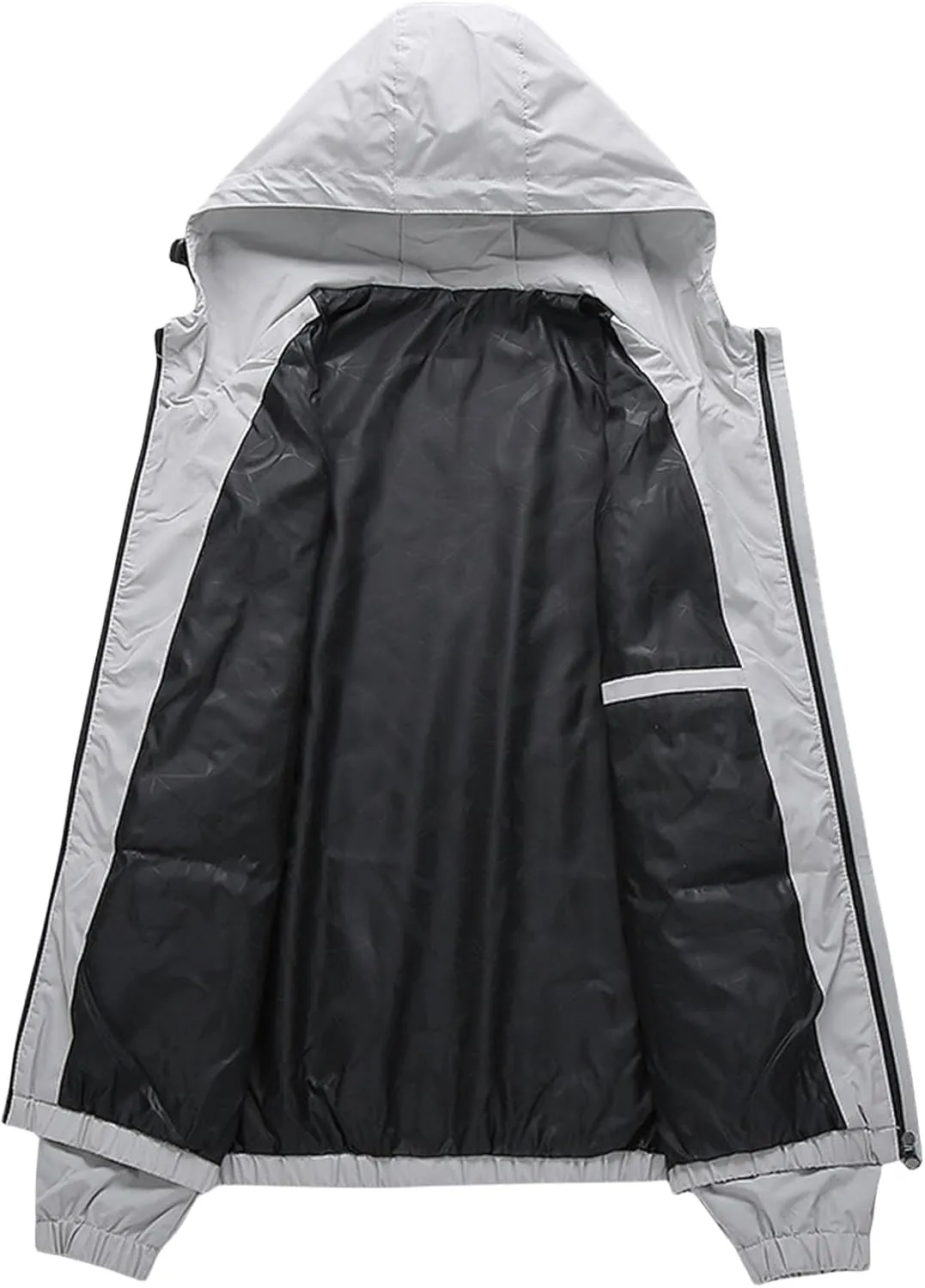 Men Lightweight Hooded Bomber Jacket Windbreaker Water-Resistant Ski Coat Baseball Raincoat Fleece Parka for Fishing Travel