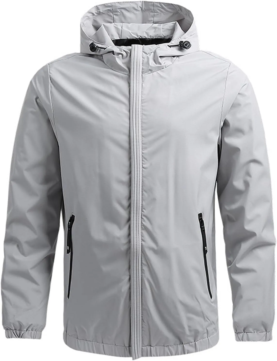 Men Lightweight Hooded Bomber Jacket Windbreaker Water-Resistant Ski Coat Baseball Raincoat Fleece Parka for Fishing Travel