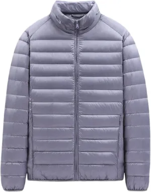 Men Lightweight Puffer Jacket Quilted Zip up Stand Collar Winter Warm Down Jacket with Pocket Packable Puffy Insulated Coat