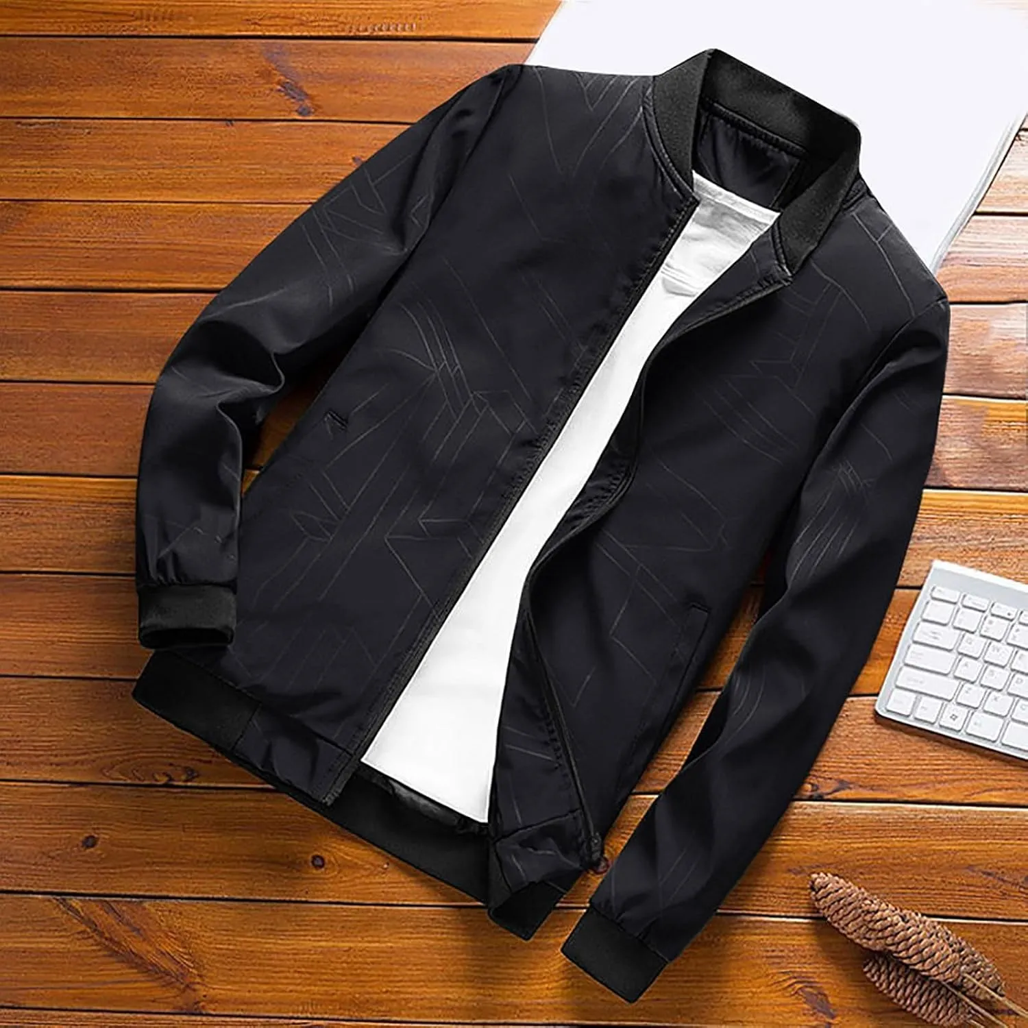 Men s Bomber Jacket Lightweight Casual Stylish Spring Fall Windbreaker Zip Up Outwear Coat with Zipper Pockets