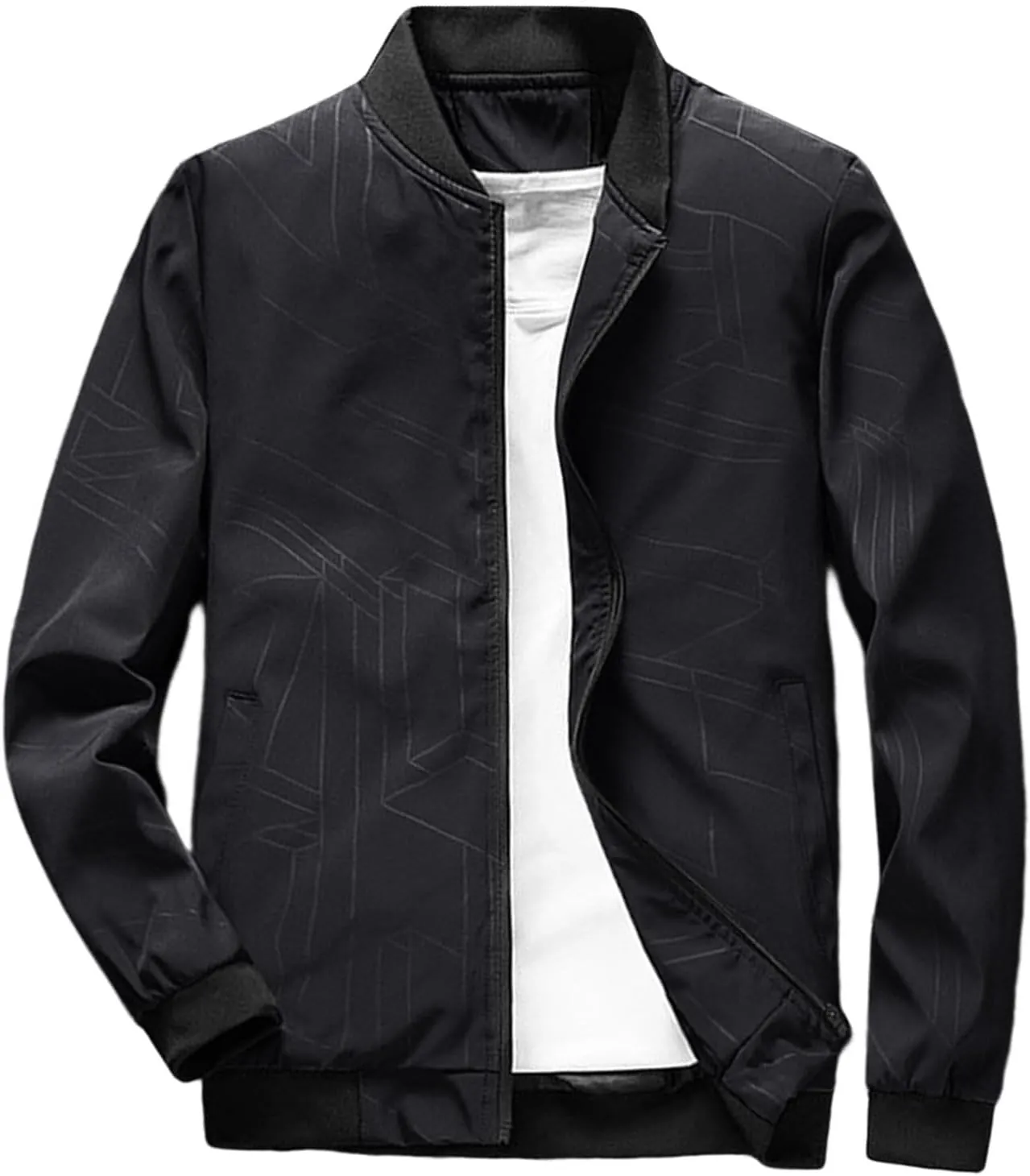 Men s Bomber Jacket Lightweight Casual Stylish Spring Fall Windbreaker Zip Up Outwear Coat with Zipper Pockets