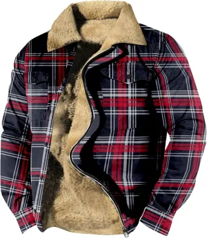 Men's Aztec Western Jackets Cowboy Winter Warm Sherpa Full Zip Fleece Coats Retro Ethnic Vintage Long Sleeve Jacket 2024