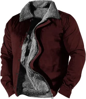 Men's Aztec Western Jackets Cowboy Winter Warm Sherpa Full Zip Fleece Coats Retro Ethnic Vintage Long Sleeve Jacket 2024