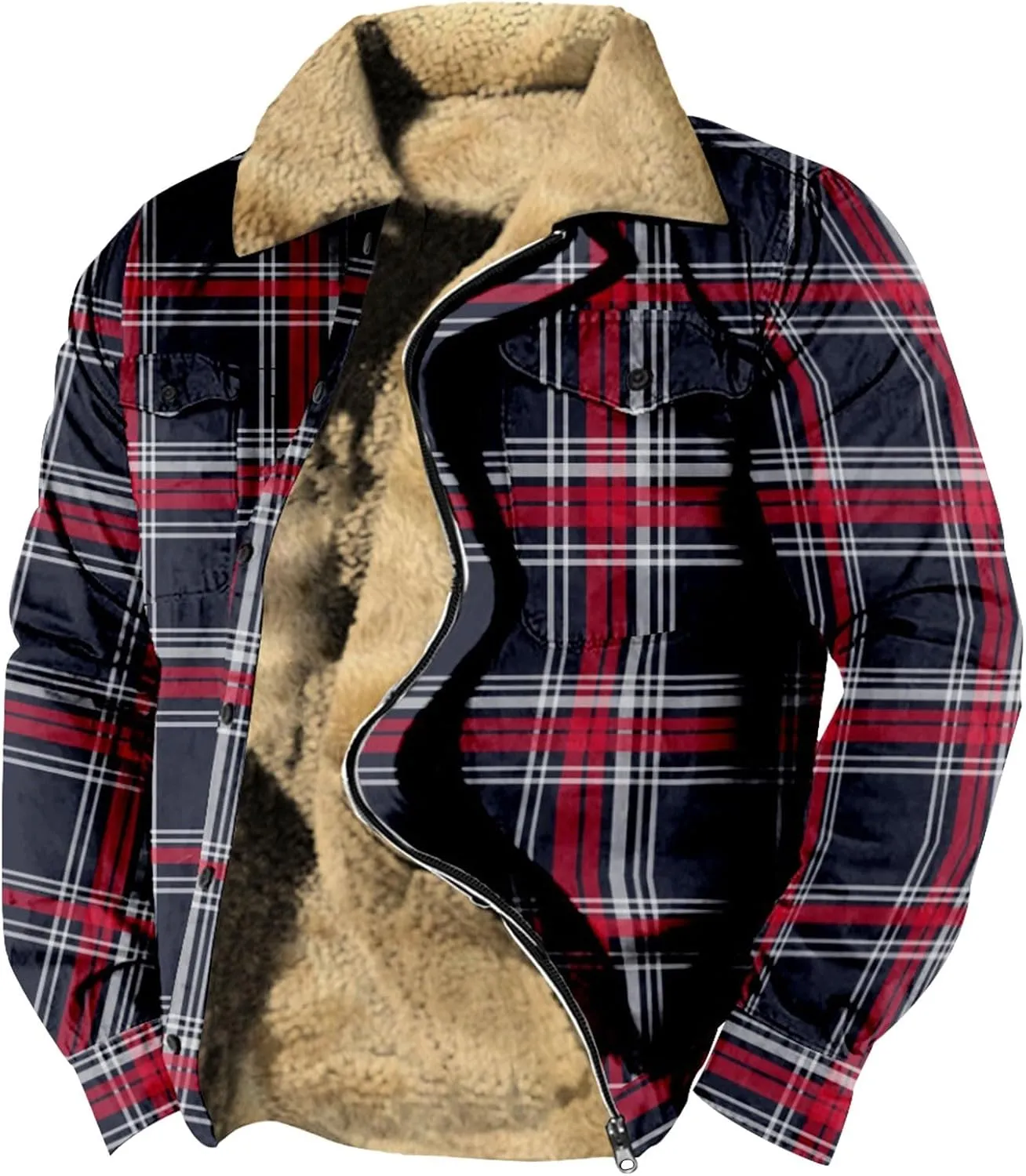 Men's Aztec Western Jackets Cowboy Winter Warm Sherpa Full Zip Fleece Coats Retro Ethnic Vintage Long Sleeve Jacket 2024