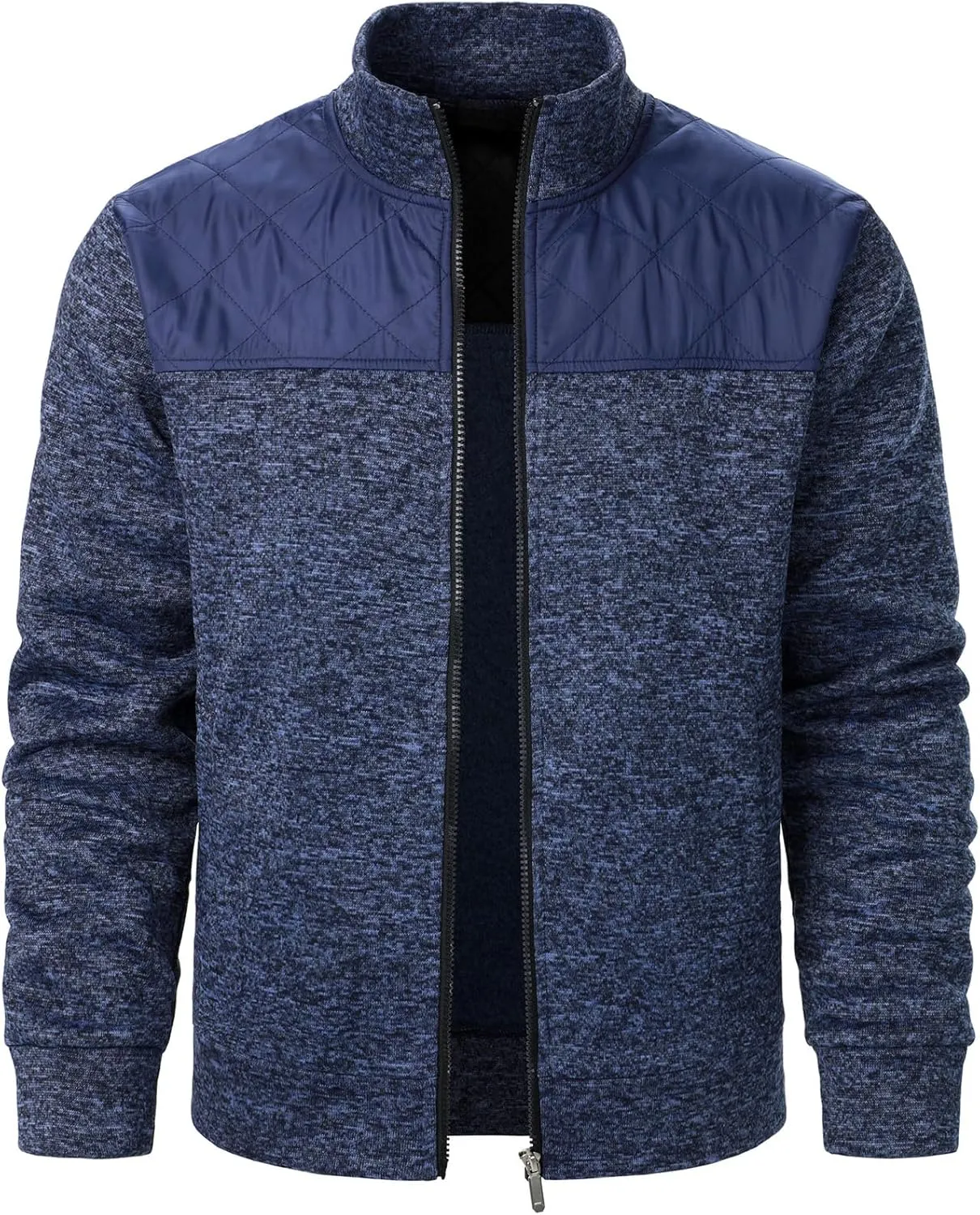 Men's Cardigan Sweaters Thick Full Zip Knit Sweater Stand Collar Regular Fit Mens Sweater Business Casual Jacket Pocket