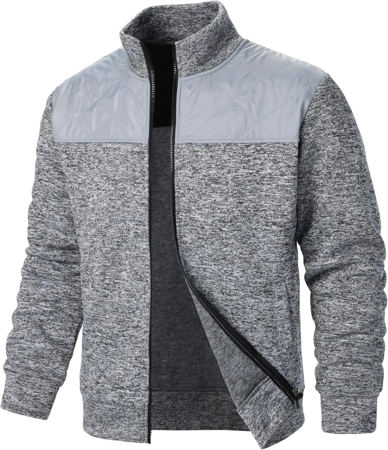 Men's Cardigan Sweaters Thick Full Zip Knit Sweater Stand Collar Regular Fit Mens Sweater Business Casual Jacket Pocket