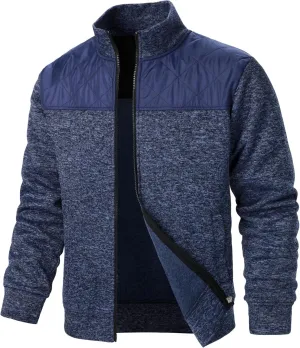 Men's Cardigan Sweaters Thick Full Zip Knit Sweater Stand Collar Regular Fit Mens Sweater Business Casual Jacket Pocket
