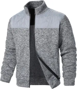Men's Cardigan Sweaters Thick Full Zip Knit Sweater Stand Collar Regular Fit Mens Sweater Business Casual Jacket Pocket