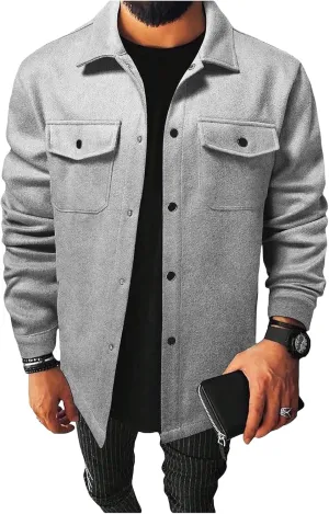 Mens Casual Lightweight Shirt Jacket Quilted Button Down Shacket Jacket Washed Jean Jacket for Everyday Wear