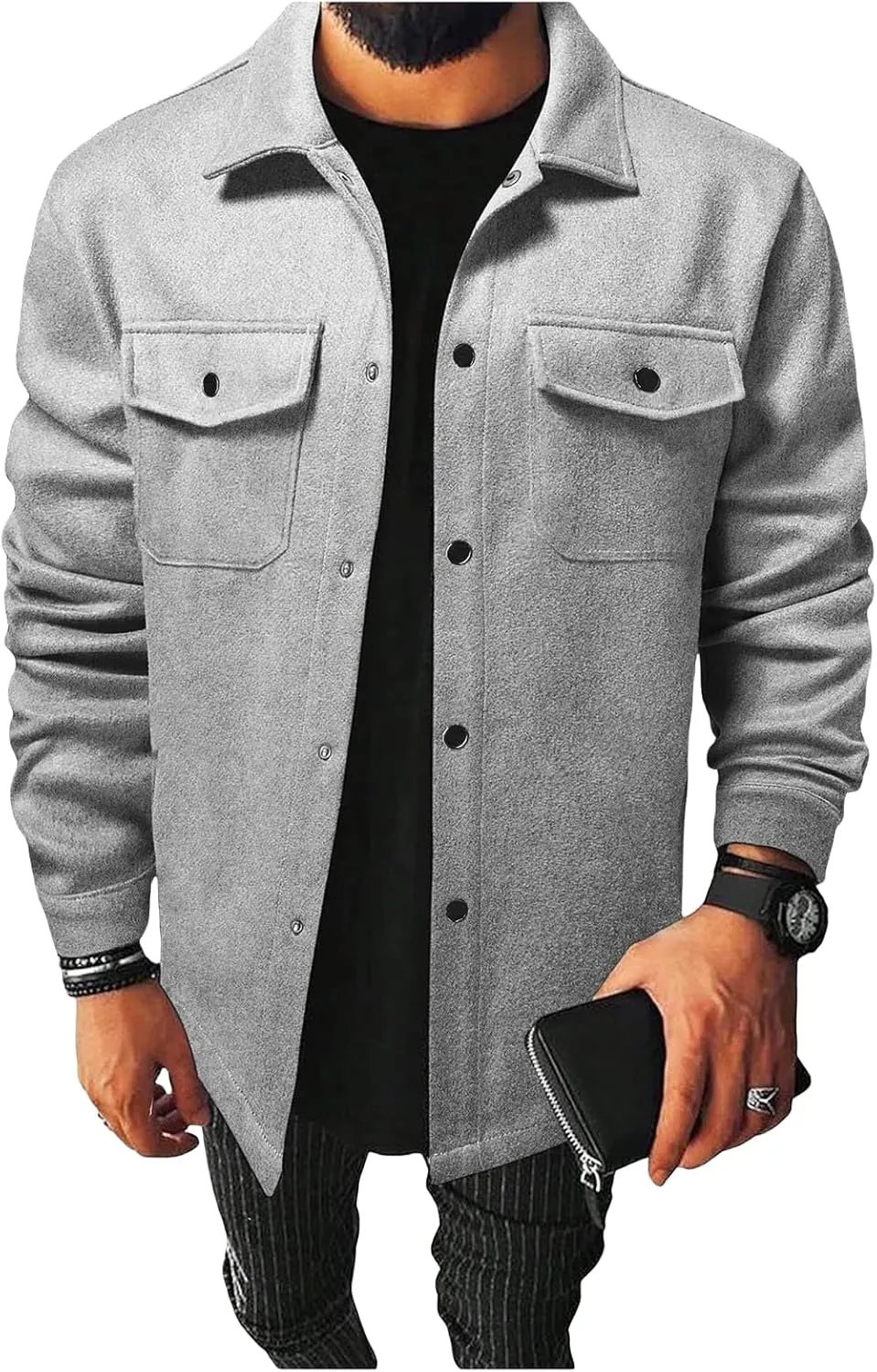 Mens Casual Lightweight Shirt Jacket Quilted Button Down Shacket Jacket Washed Jean Jacket for Everyday Wear