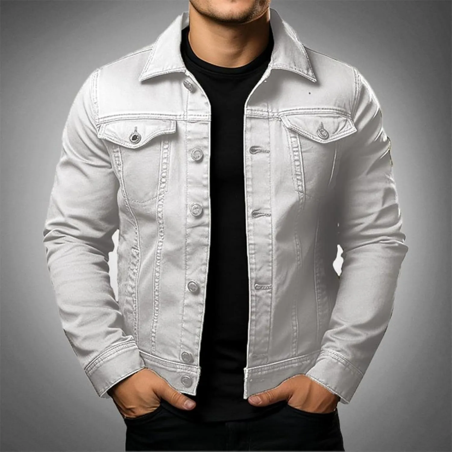 Men's Classic Denim Jacket Slim Fit Casual Fashion Jean Coat Jean Jacket for Men Fashion Trucker Denim Jacket