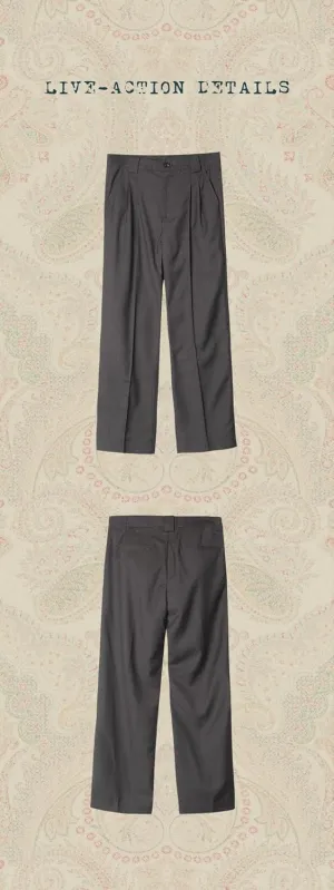 Men's Classic Vintage Straight-Leg Pleated Dress Pants,Wide Leg, Business Formal Trousers Slacks Spring and Autumn