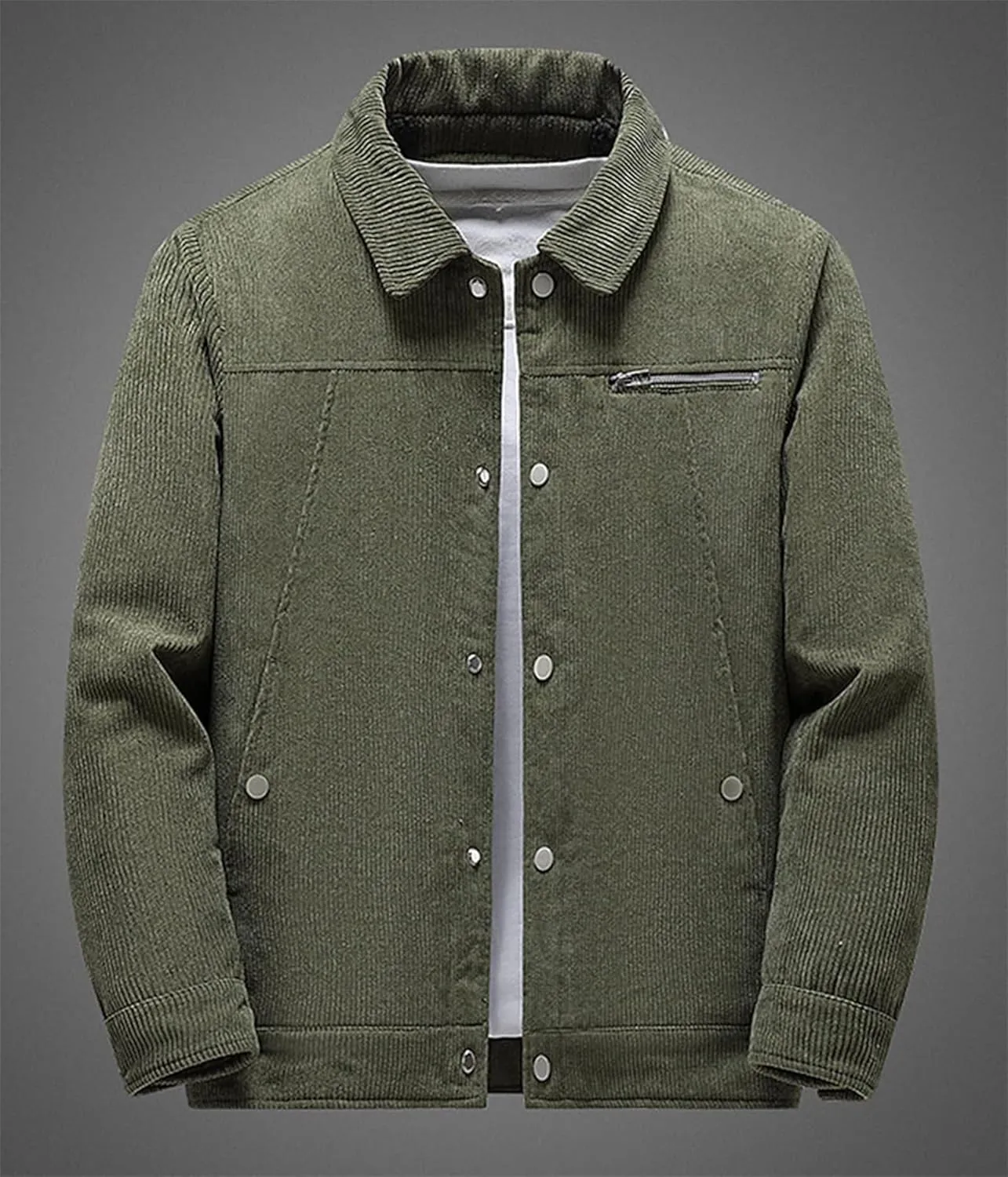 Men's Corduroy Fleece Cargo Jacket Winter Bomber Jacket Snap Button Lapel Sherpa Lined Trucker Cowboy Coat with Pocket