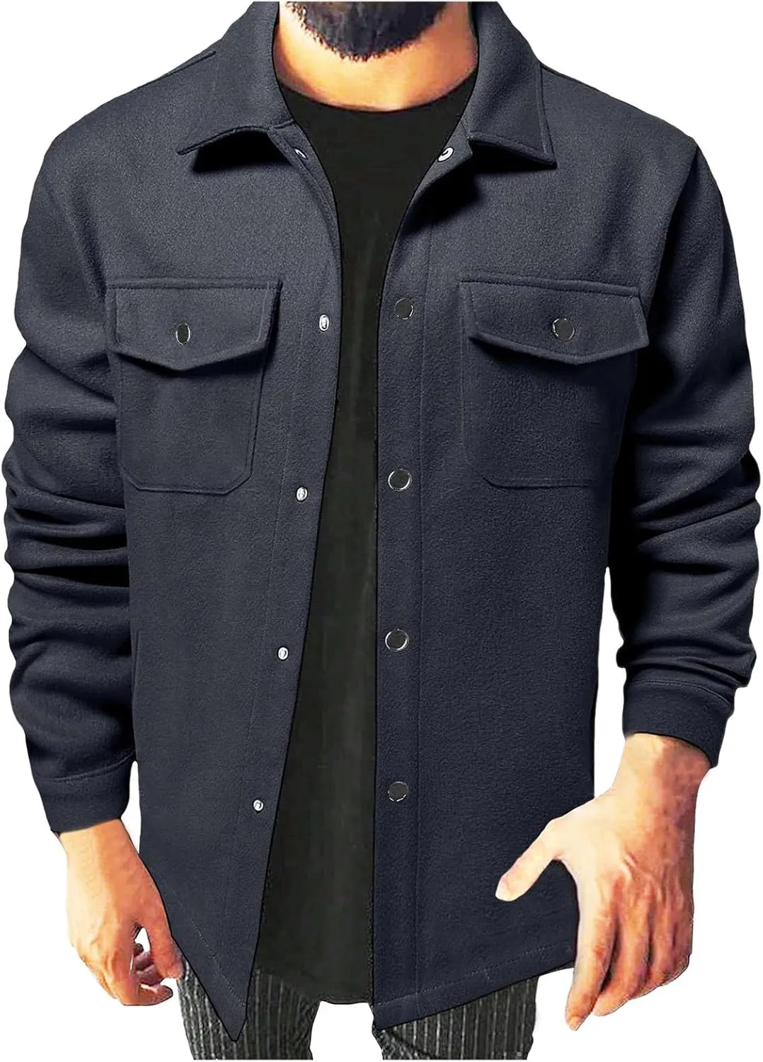 Men's Corduroy Jacket Sherpa Lined Trucker Jackets Cotton Turn-Down Collar Warm Winter Jacket Casual Coat with Pocket