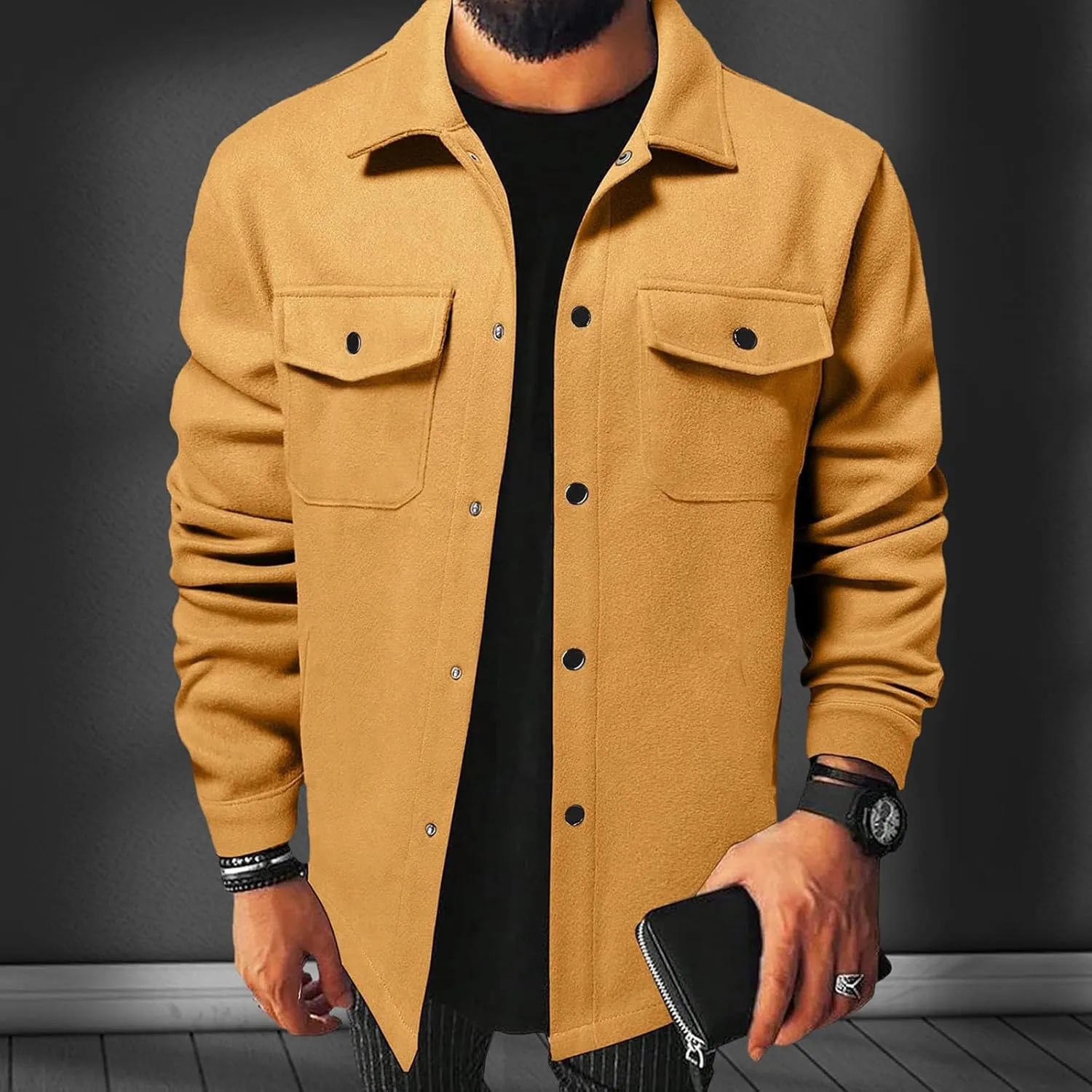 Men's Corduroy Jacket Sherpa Lined Trucker Jackets Cotton Turn-Down Collar Warm Winter Jacket Casual Coat with Pocket
