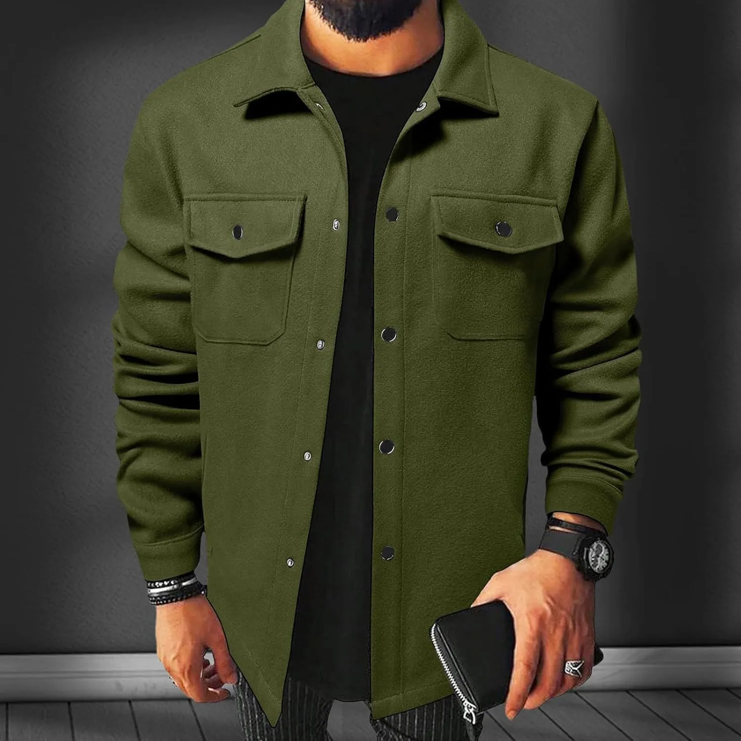 Men's Corduroy Jacket Sherpa Lined Trucker Jackets Cotton Turn-Down Collar Warm Winter Jacket Casual Coat with Pocket
