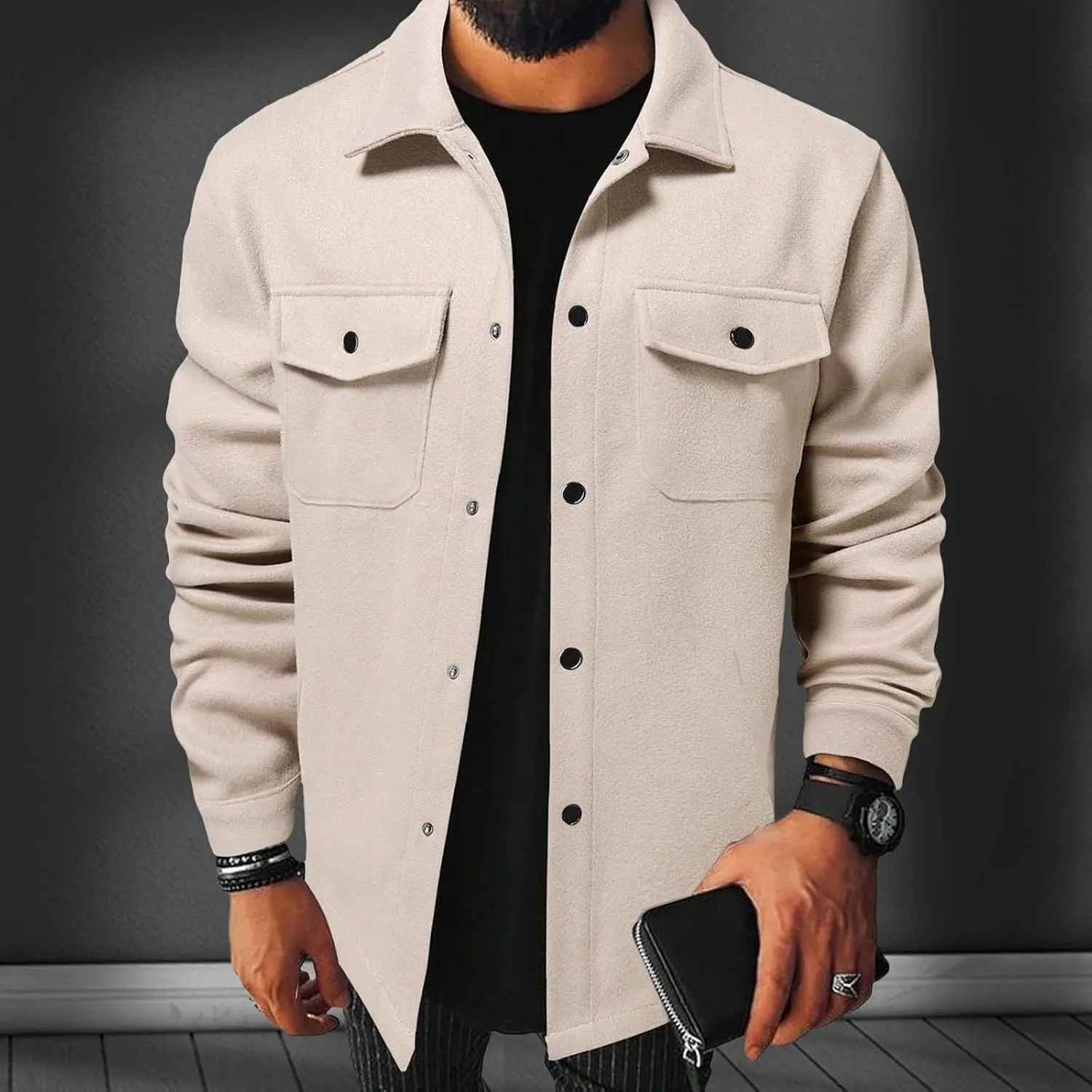 Men's Corduroy Jacket Sherpa Lined Trucker Jackets Cotton Turn-Down Collar Warm Winter Jacket Casual Coat with Pocket