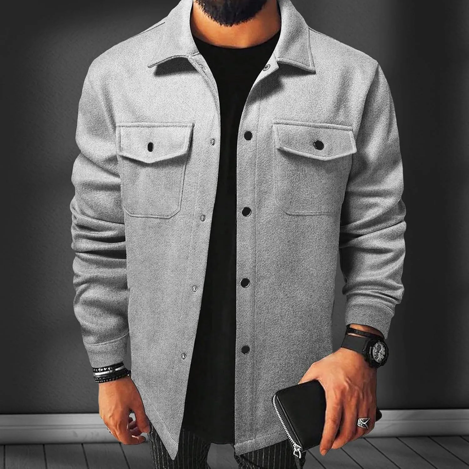 Men's Corduroy Jacket Sherpa Lined Trucker Jackets Cotton Turn-Down Collar Warm Winter Jacket Casual Coat with Pocket