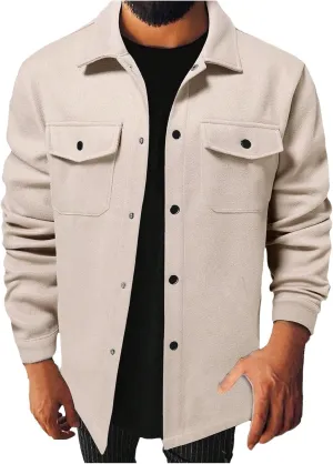 Men's Corduroy Jacket Sherpa Lined Trucker Jackets Cotton Turn-Down Collar Warm Winter Jacket Casual Coat with Pocket