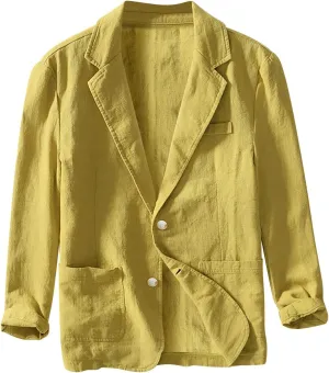 Men's Cotton Linen Blazer Slim Fit Lightweight Blazer Jacket Fall Winter Casual Outdoor Sports Suit Coats with Pockets