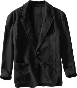 Men's Cotton Linen Blazer Slim Fit Lightweight Blazer Jacket Fall Winter Casual Outdoor Sports Suit Coats with Pockets