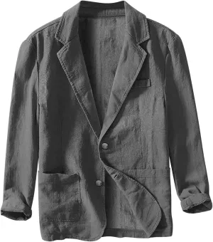 Men's Cotton Linen Blazer Slim Fit Lightweight Blazer Jacket Fall Winter Casual Outdoor Sports Suit Coats with Pockets