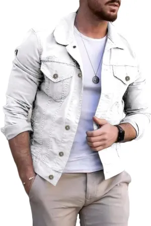 Mens Denim Jacket Casual Regular Fit Button Down Long Sleeve Jean Trucker Jacket Slim Fit Fashion Jean Coat