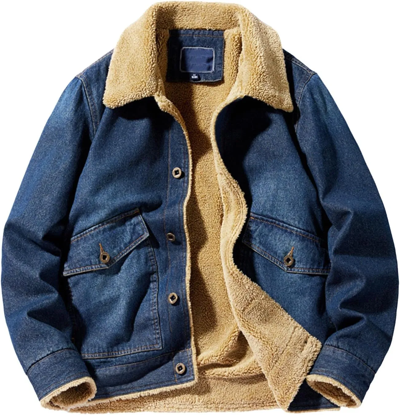 Mens Denim Jacket Lapel Sherpa Fleece Lined Coat Thicken Casual Stylish Warm Button Up Trucker Jean Jackets