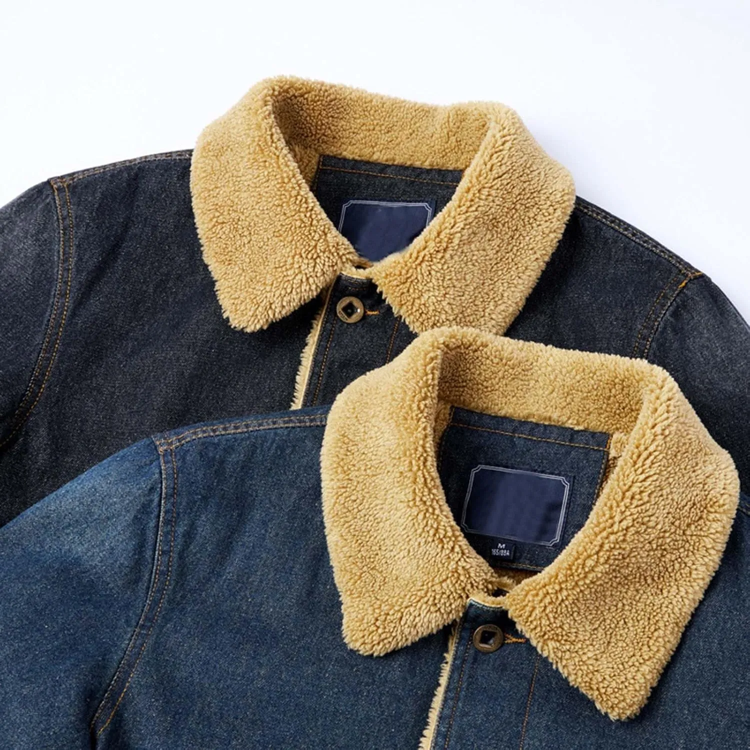 Mens Denim Jacket Lapel Sherpa Fleece Lined Coat Thicken Casual Stylish Warm Button Up Trucker Jean Jackets