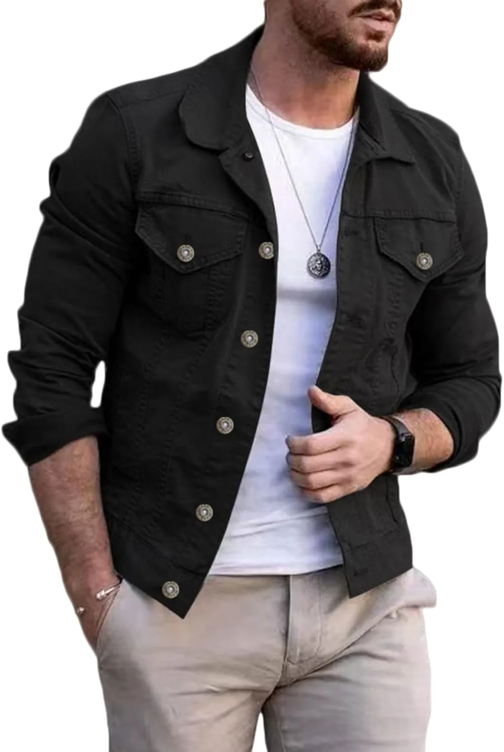 Men's Denim Jackets Denim Jacket Men Regular Fit Washed Jean Jacket for Men Casual Trucker Biker Jeans Jacket